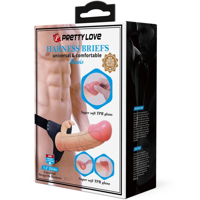 Imbracatura PRETTY LOVE Mavis con dildo naturale di 19 cm, slip universale e design ergonomico.
