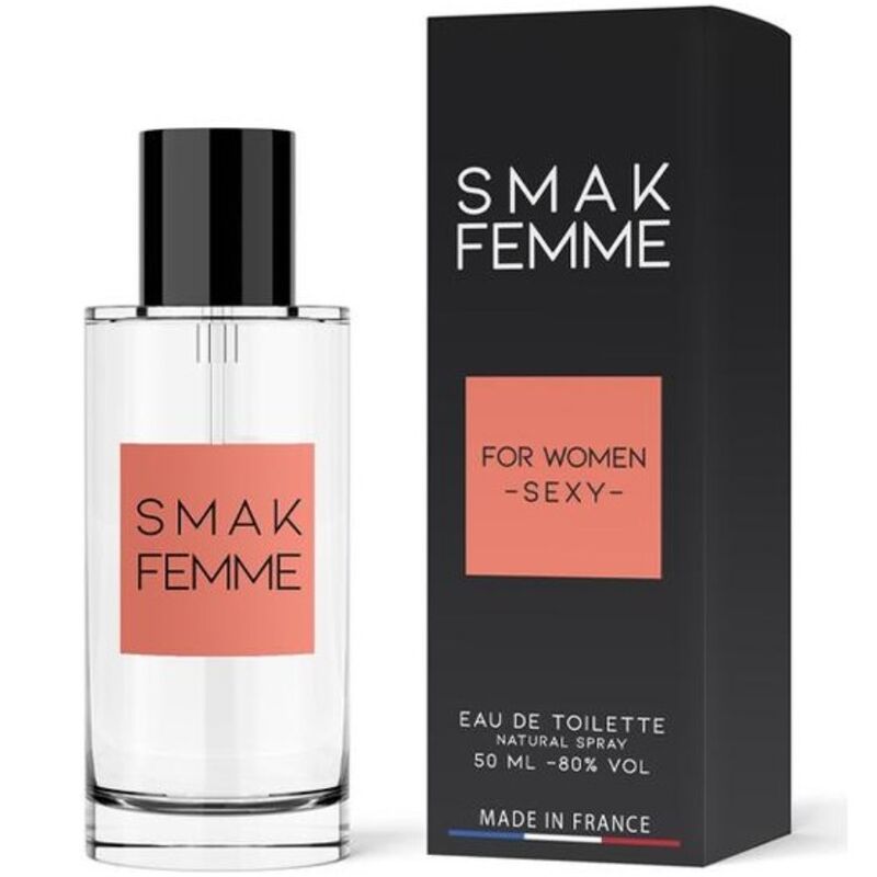 Profumo femminile RUF Smak con feromoni, flacone da 50 ml con etichetta elegante e dettagli di design.