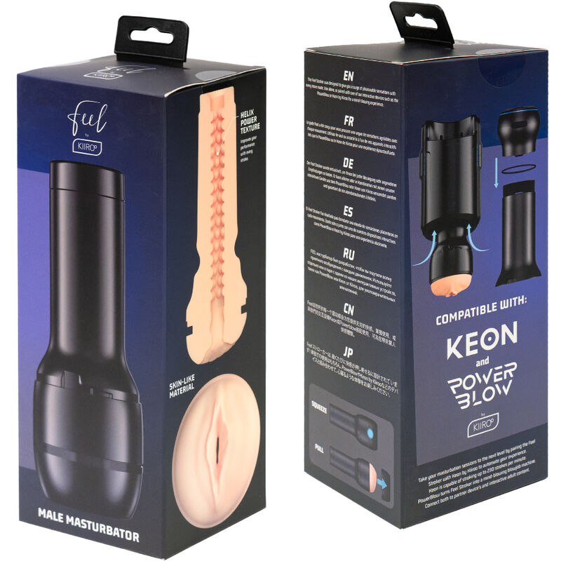 Stroker Sentire generico pallido di KIIROO, dispositivo di stimolazione erotica con dettagli realistici e superficie liscia.