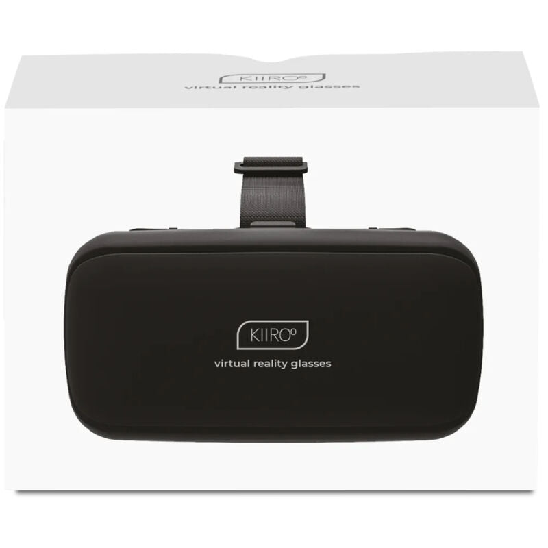 Cuffia per realtà virtuale KIIROO con design ergonomico e dettagli in nero, indossata da una persona.