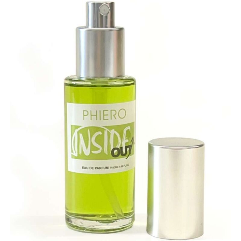 Profumo da uomo 500COSMETICS Phiero Inside Out con feromoni, bottiglia elegante e design moderno.