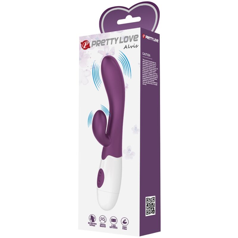 Vibratore rabbit viola PRETTY LOVE Alvis, stimolatore punto G con design ergonomico e dettagli eleganti.