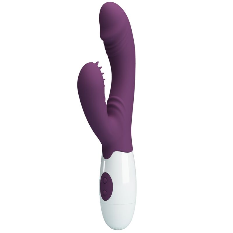 Vibratore rabbit Pretty Love Andre e stimolatore G-spot viola, design elegante, dettagli realistici e superficie liscia.