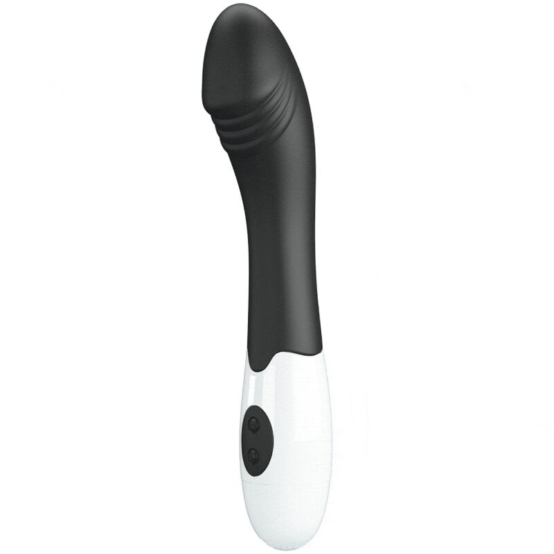 Vibratore G-spot PRETTY LOVE FLIRTATION Elemental nero con 30 modalità, design elegante e ergonomico, su sfondo neutro.