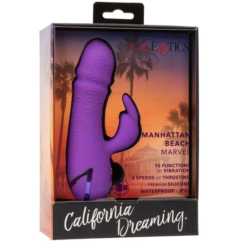 Vibratore rabbit viola CALEXOTICS Manhattan Beach Marvel con design elegante e dettagli realistici, ideale per stimolazione e piacere.