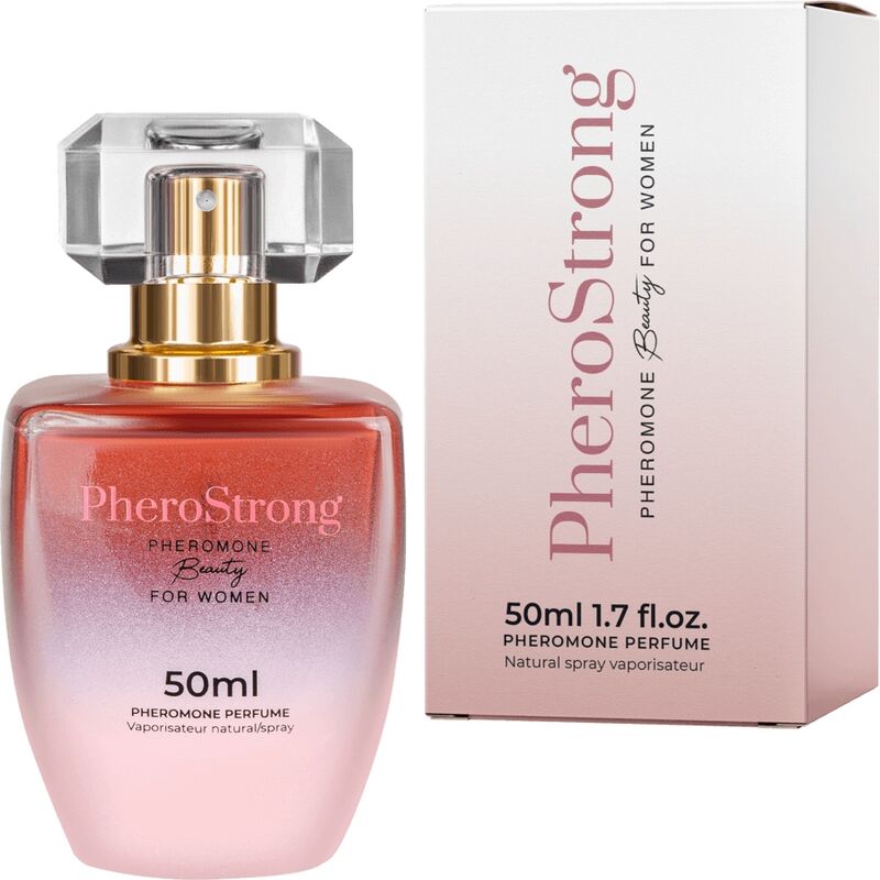 Profumo femminile Pherostrong Bellezza, preromone profumato da 50 ml con bottiglia elegante e design raffinato.