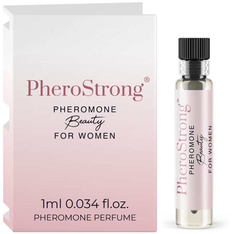 Profumo di bellezza PHEROSTRONG ai feromoni per donna in flacone da 1 ml, bottiglia con etichetta e contagocce