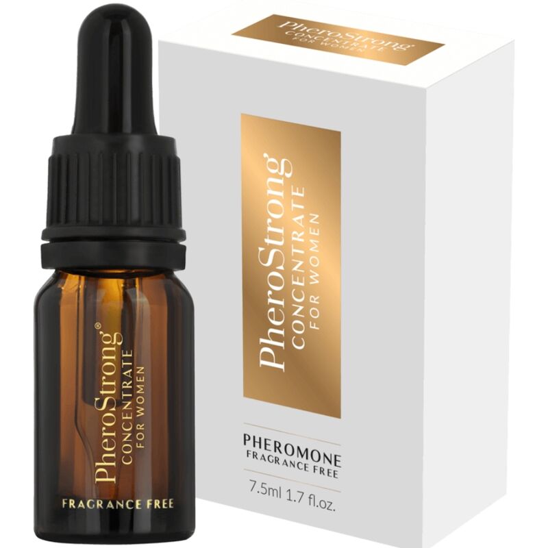 Flacone di profumo concentrato per donna Pherostrong, 7,5 ml, con etichetta elegante e dettaglio del contenuto.