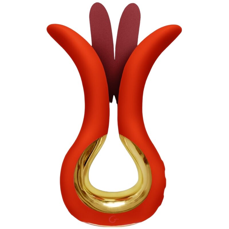 Vibratore G-VIBE GVIBE MAXI con due punte flessibili in corallo, design ergonomico e dettagli realistici, vista da lato