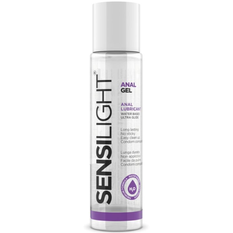 Gel anale scorrevole Sensilight di Intimateline, flacone da 60 ml con tappo, visibile in primo piano.