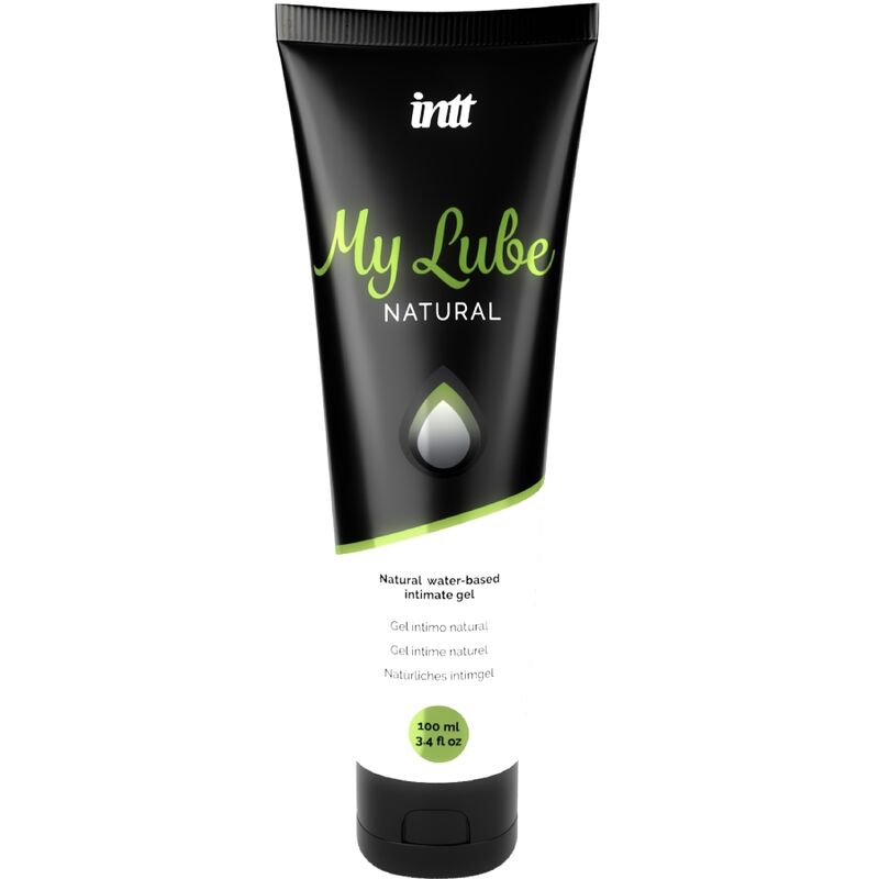 Lubrificante intimo a base d'acqua naturale INTT LUBRICANTS, bottiglia con etichetta blu e tappo bianco.