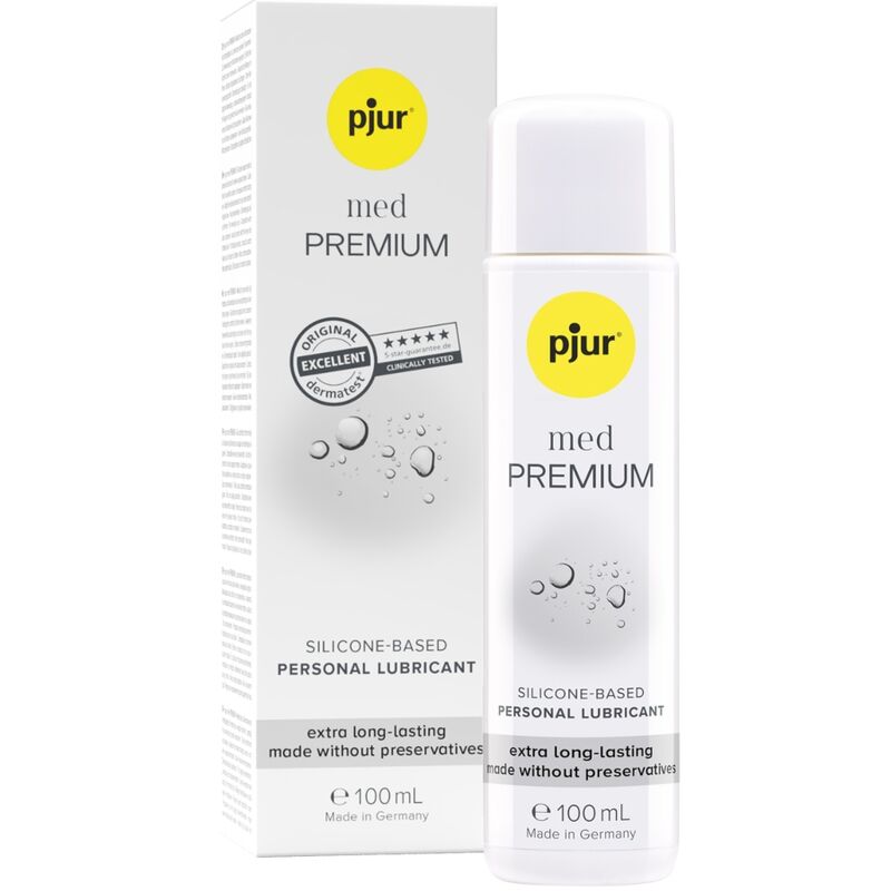 Lubrificante al silicone premium PJUR da 100 ml, bottiglia con etichetta blu e tappo nero, visibile in primo piano.