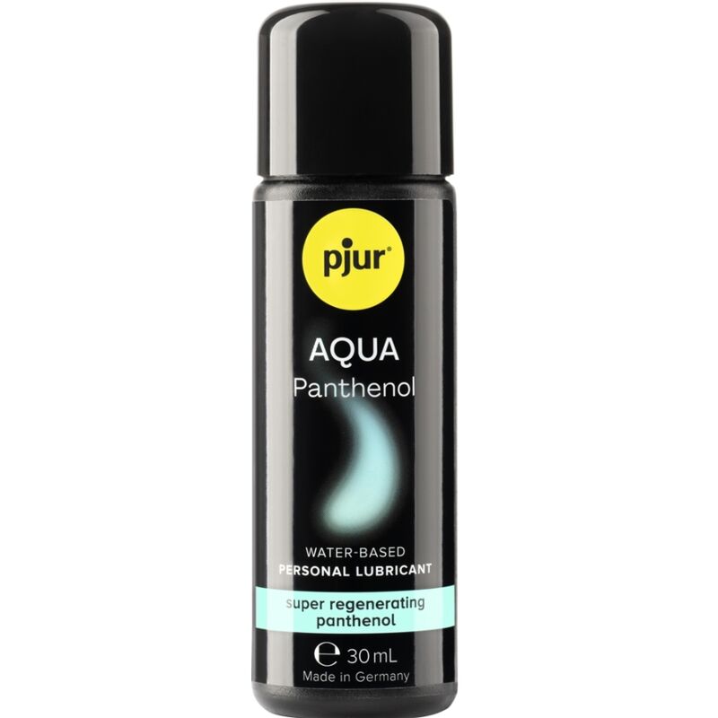 Lubrificante a base acquosa PJUR AQUA PANTENOLO, 30 ml, bottiglia con etichetta e tappo, ideale per uso intimo.