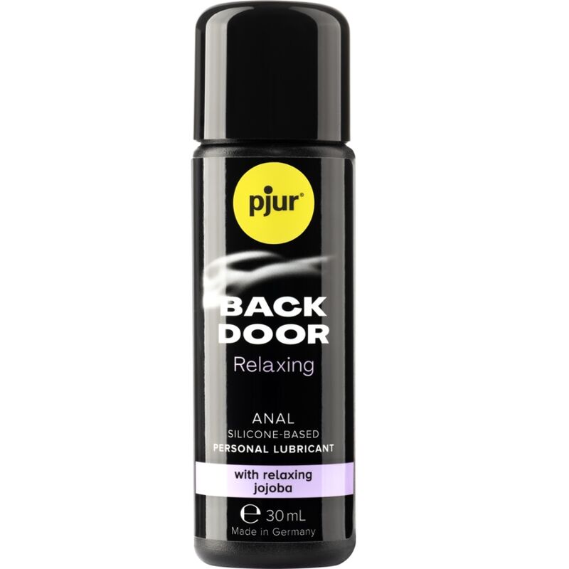 Lubrificante anale PJUR Back Door con jojoba, 30 ml, bottiglia con etichetta e tappo, ideale per comfort e relax durante l'uso.