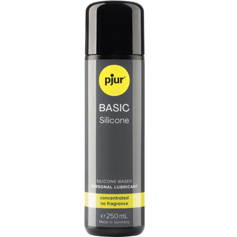 Lubrificante in silicone PJUR da 250 ml, bottiglia con etichetta blu, visibile in primo piano, ideale per uso intimo e relax.