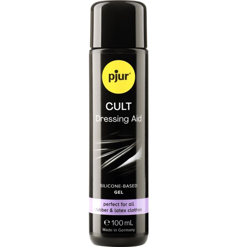 Lubrificante PJUR CULT PER LATTICE da 100 ml, flacone con etichetta blu e tappo bianco, visibile in primo piano.