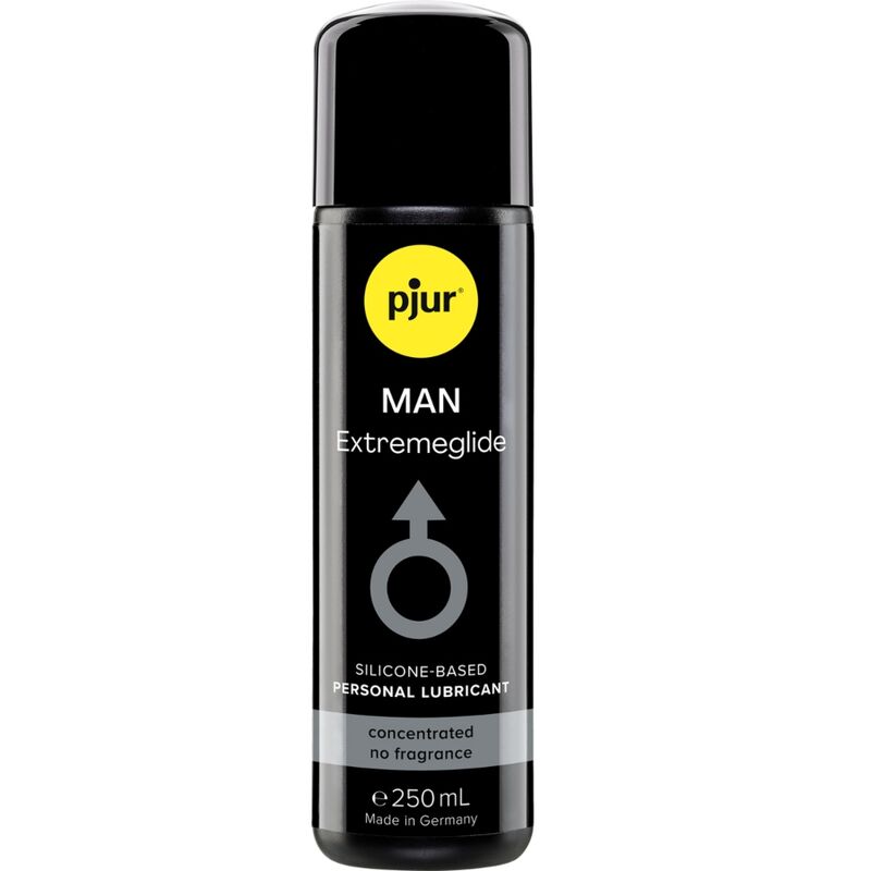 Lubrificante per uomo PJUR Premium da 250 ml, bottiglia con etichetta blu e bianca, vista frontale.