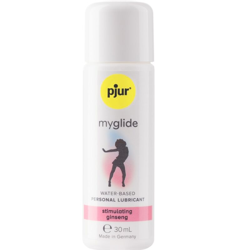 Lubrificante stimolante PJUR MyGlide con effetto calore, bottiglia da 30 ml, mostra il flacone con etichetta e dettagli del prodotto