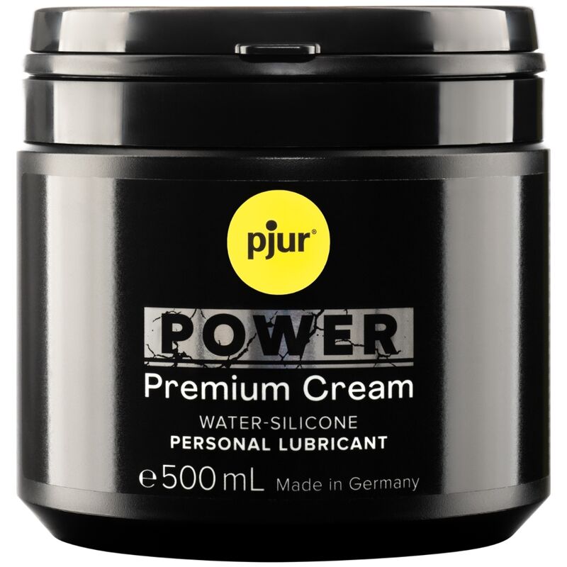 Crema lubrificante personale PJUR Power Premium in contenitore da 500 ml, morbida e idratante, ideale per uso intimo.