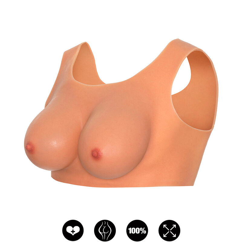 Top alter ego HIDDEN DESIRE per seno E-Cup, indossato in una foto che mostra il tessuto flesh e il design elegante.