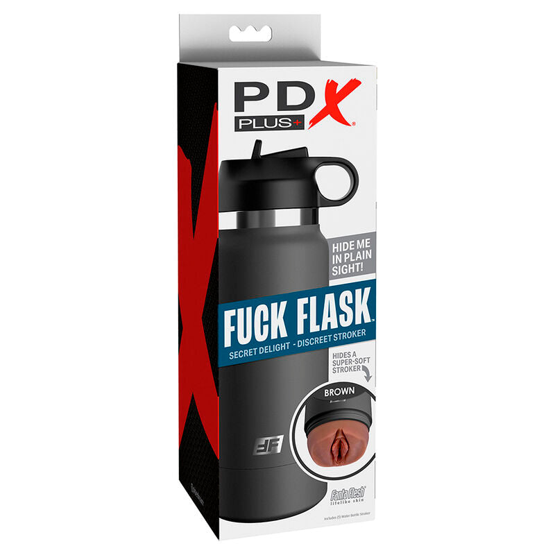 Fleshlight PDX PLUS Fuck Flask Vagine discreto, modello 2, marrone, con superficie dettagliata e design realistico.