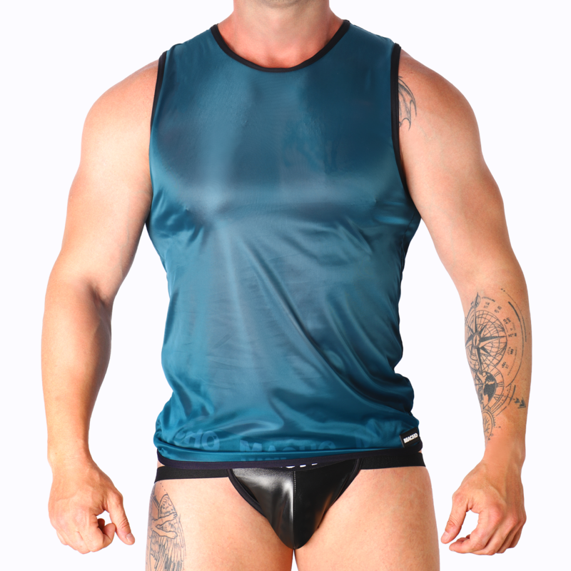 Maglietta verde MACHO UNDERWEAR, taglia S/M, in cotone, con collo rotondo e logo visibile, tessuto morbido e comodo.