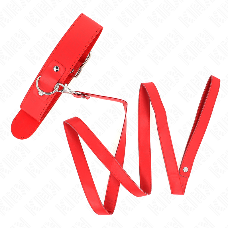 Collana con cintura regolabile KINK in rosso, cinturino da 32 a 50 cm, lunghezza totale 116 cm, con dettagli in pelle.