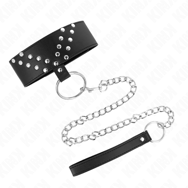 Collana con cintura KINK in pelle nera, lunghezza regolabile 36-43 cm, con rivetto a V 5 cm, accessorio di moda e stile.