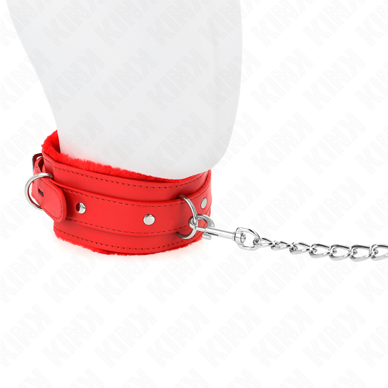 Collare con guinzaglio KINK rosso, 65 cm, restrizioni regolabili, cinturino in pelle per pratiche BDSM, dimensioni 36-42 cm.