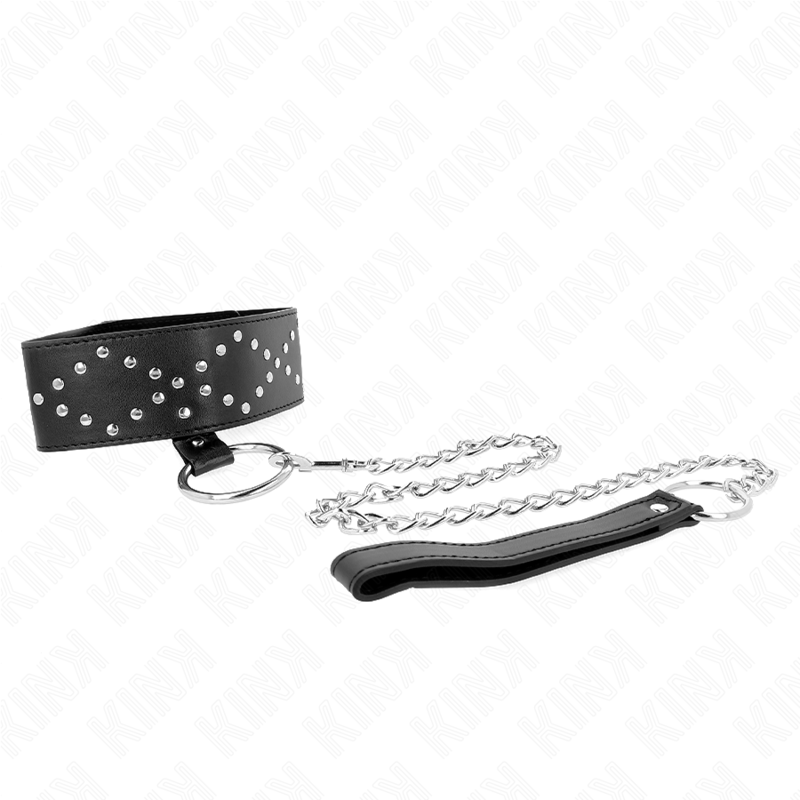 Collana regolabile KINK di 65 cm con guinzaglio e borchie in argento, modello 3, visibile in dettaglio nell'immagine.