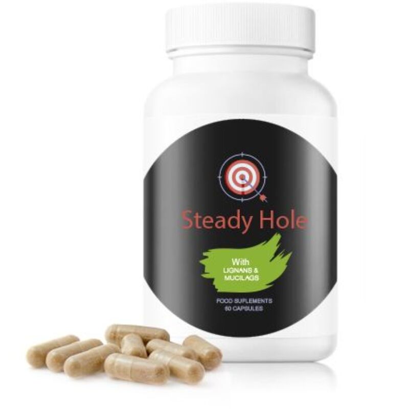 Capsule U-Steady di 500COSMETICS per il benessere intestinale, 60 capsule, confezione con pillole bianche e etichetta.