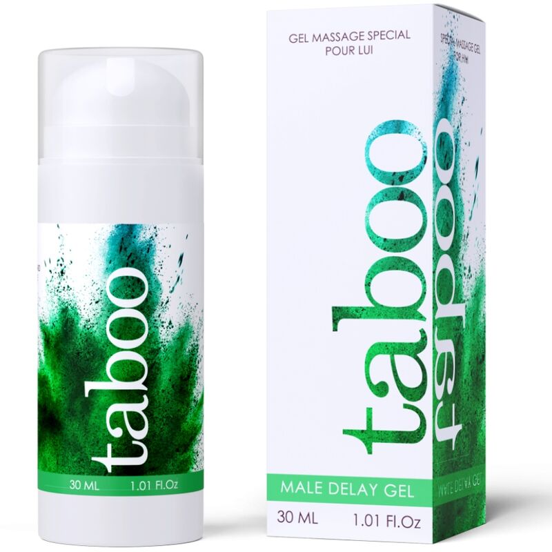 Gel ritardante maschile RUF Taboo, confezione da 30 ml, mostra il flacone con etichetta blu e dettagli del prodotto.