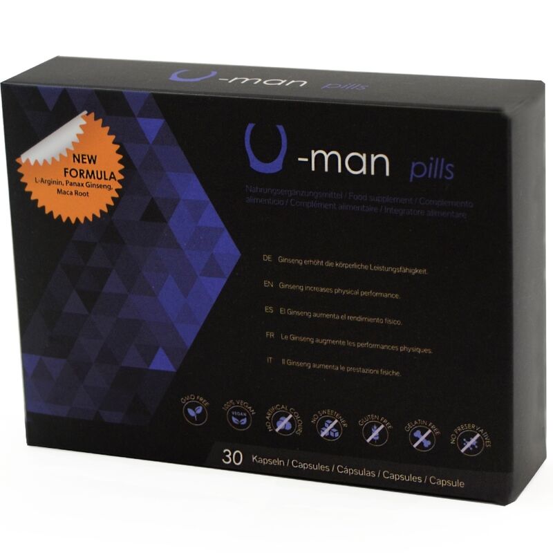 Capsule 500COSMETICS U-MAN per aumentare le dimensioni del pene e migliorare la potenza sessuale, confezione da 30 capsule