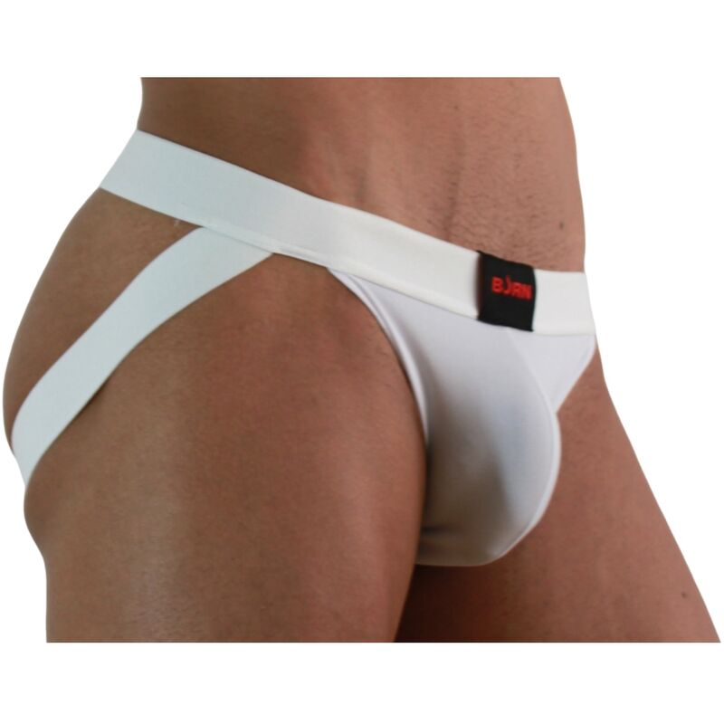 Slip in Lycra bianco Burn 007 Jock con dettagli elastici e confortevoli, ideale per attività sportive e atletiche.