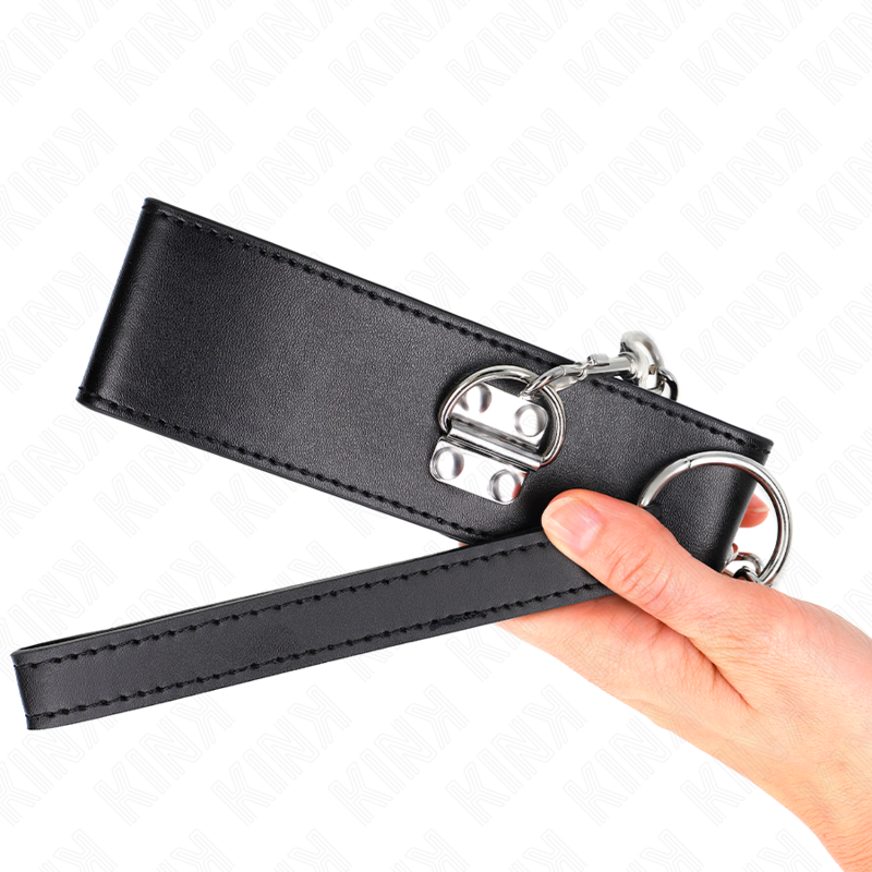 Collana con cintura KINK in pelle nero regolabile, lunga 65 cm con cinturino largo da 33,5 a 41 cm, accessorio di moda unisex.