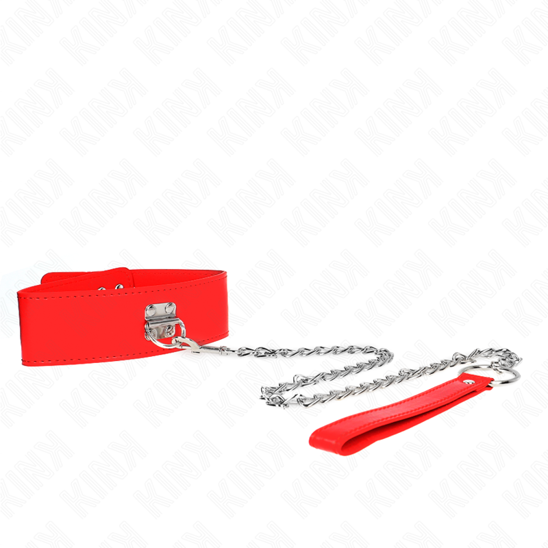 Collana con cintura regolabile KINK, lunga 65 cm, con cinturino rosso largo 5 cm e lunghezza regolabile 33,5-41 cm.