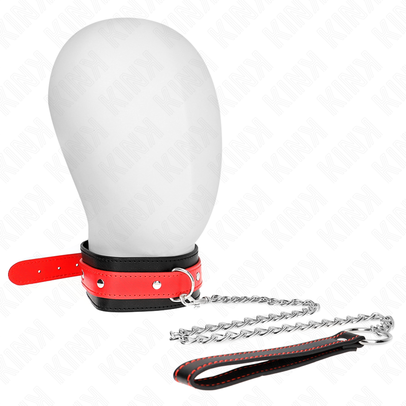 Collana con cinturino rosso regolabile da 36 a 43 cm, marca KINK COLLAR & GAG, in pelle da 5 cm di larghezza.