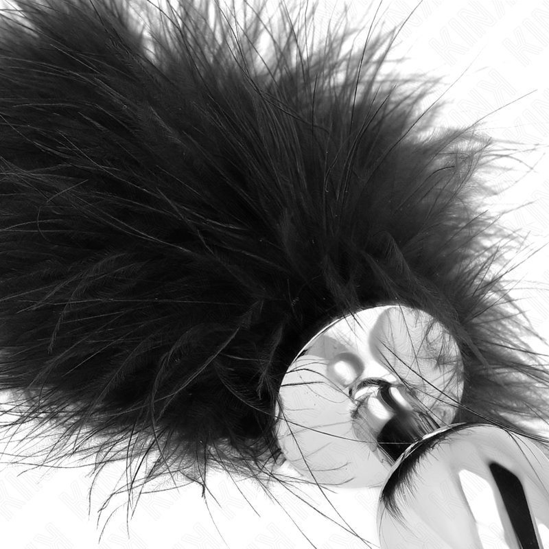 Plug anale KINK in acciaio inossidabile, 11x7 cm, con piuma, design elegante e superficie lucida per piacere e comfort.