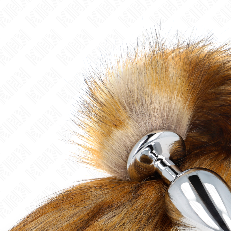 Plug anale KINK misura L, 10x4 cm, con coda sintetica marrone lunga 40 cm, parte della linea KINK PLEASURE PLUGS.