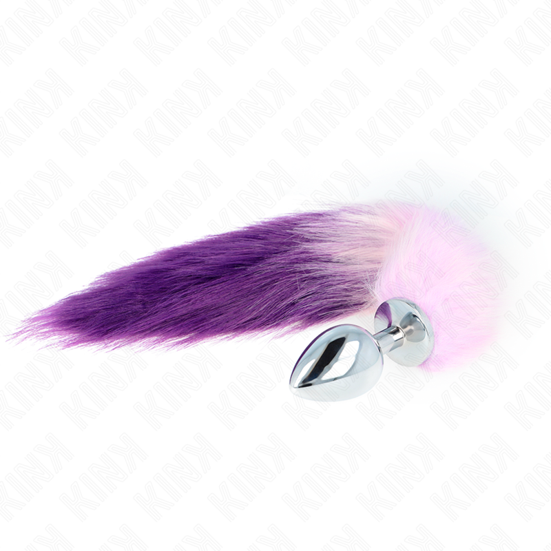 Plug anale KINK misura L viola con coda sintetica da 40 cm, dimensioni 10 x 4 cm, prodotto per piacere e stimolazione.