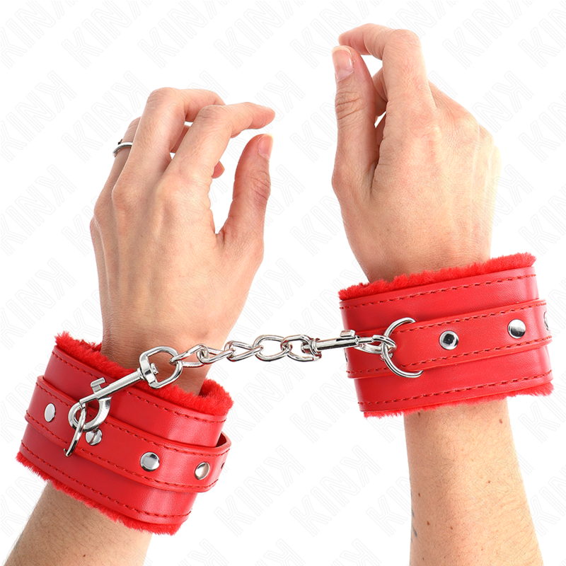 KINK - PREMIUM RED FUR PADDED WRIST REST WITH ADJUSTABLE RED BELT 17-29CM X 6CM