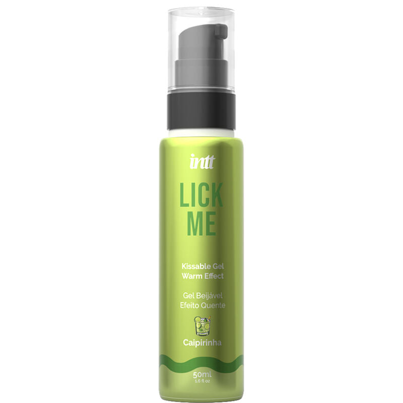 Gel commestibile INTT LUBRICANTS Lick Me Caipirinha, effetto calore, contenuto visibile in flacone con etichetta colorata