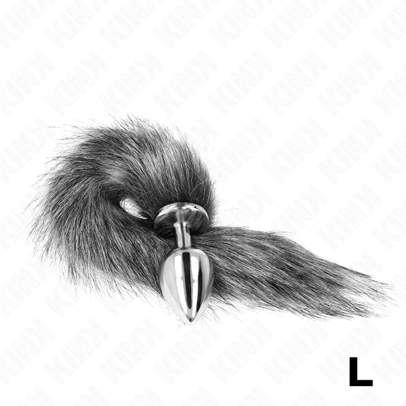 Plug anale KINK misura L, 10x4 cm, con coda sintetica 40 cm, colore grigio, prodotto di KINK PLEASURE PLUGS.