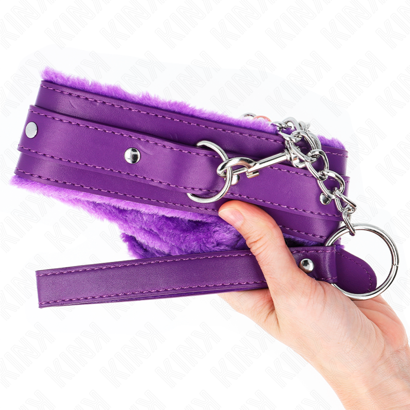 Collare con guinzaglio viola KINK, lunghezza 65 cm, restrizioni regolabili 36-42 cm, in pelle e metallo, per giochi BDSM