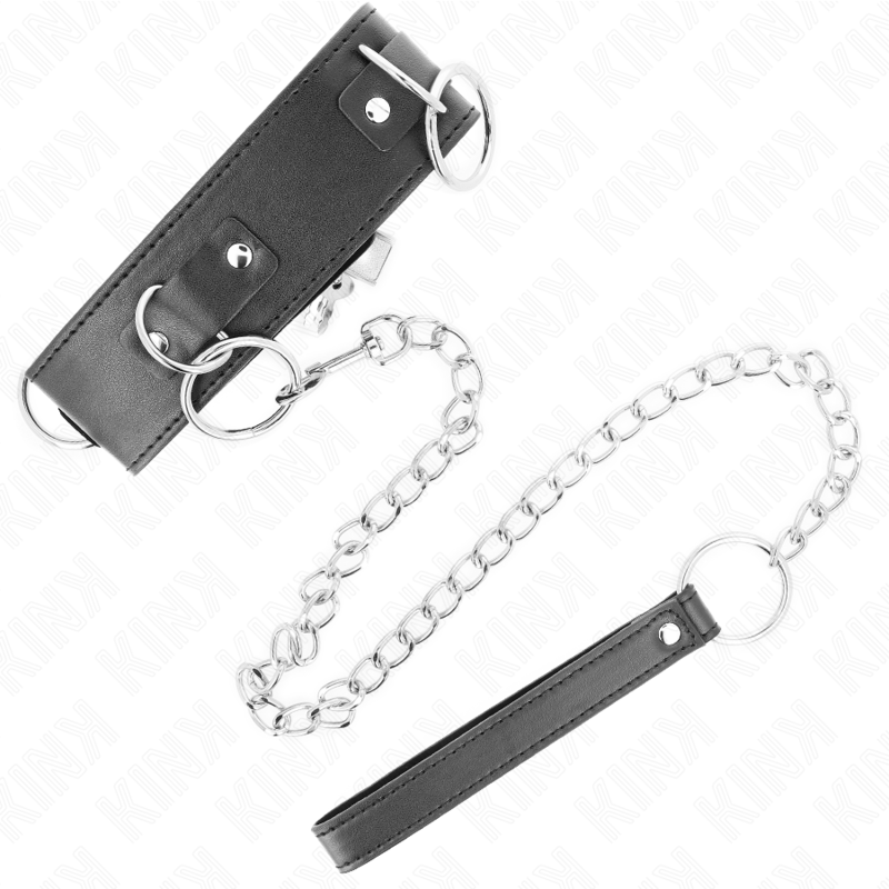 Collana con guinzaglio KINK, 65 cm, modelli con anelli regolabili da 36 a 43 cm, in pelle e metallo, per uso BDSM.