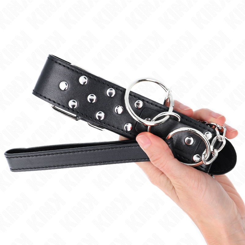 Collana con cinturino ad anello rivetto nero KINK, lunghezza regolabile 36-50 cm, con cinturino in pelle e dettagli in metallo