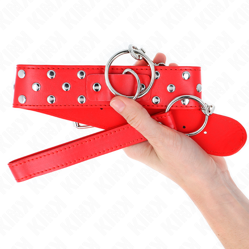 Collana con cinturino ad anello rivetto KINK, cinturina regolabile rossa da 36 a 50 cm, accessorio di moda e stile.