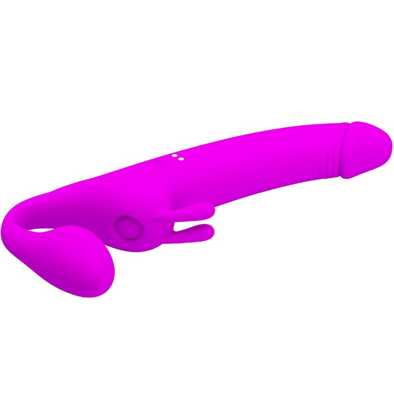 Dildo strapless viola PRETTY LOVE Zanini con 10 modalità di vibrazione e design senza cinturino, immagine dettagliata del prodotto.