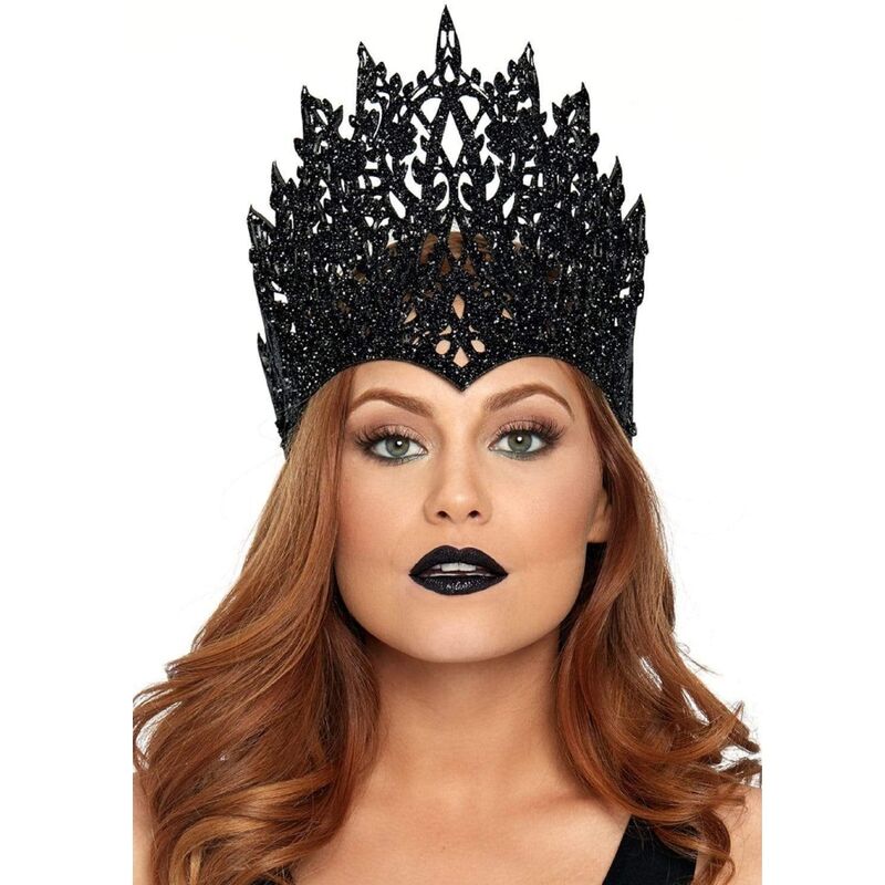 Corona con glitter e gioiello nero di LEG AVENUE, accessorio decorativo per costume con dettagli brillanti e eleganti.