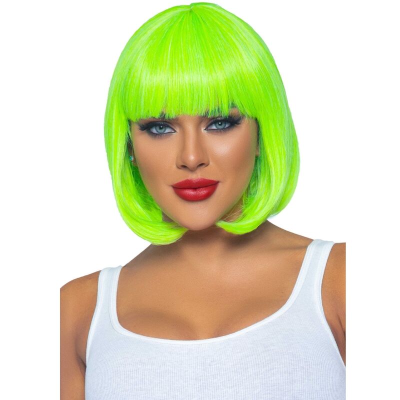 Parrucca bob fluorescente verde neon LEG AVENUE ACCESSORIES, stile cortissimo e brillante, ideale per costume o eventi speciali.